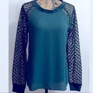 LOFT Forest Green Lace Blouse